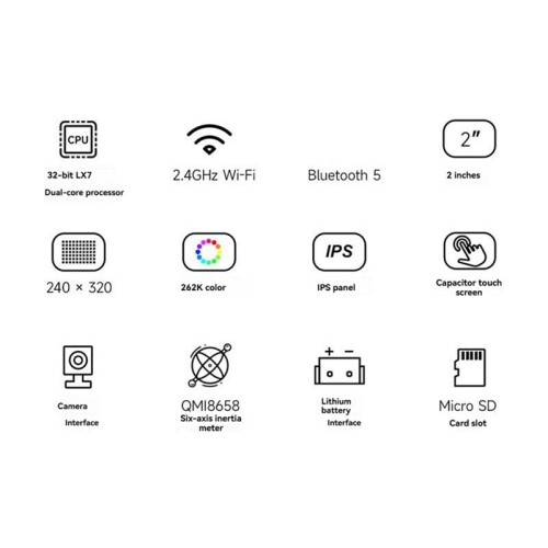 Placa de Desenvolvimento de Câmera LCD ESP32 S3 com Tela de 2 Polegadas OV2640-2MP Câmera QMI8658 Sensor para  no-Touch 2