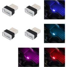 Kit di 4 luci LED USB per interni auto – Luci ambientali plug-in, compatibili con la maggior parte delle auto (blu/azzurro ghiaccio/rosso/viola)