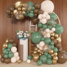 Kit de guirlande de ballons sauge et marron (153 pièces) (45 cm/30 cm/25 cm/13 cm) – Ballons en latex vert olive, dorés et à confettis