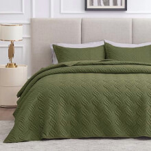 Olive Green Full/Queen Quilt Set – Lightweight Polyester