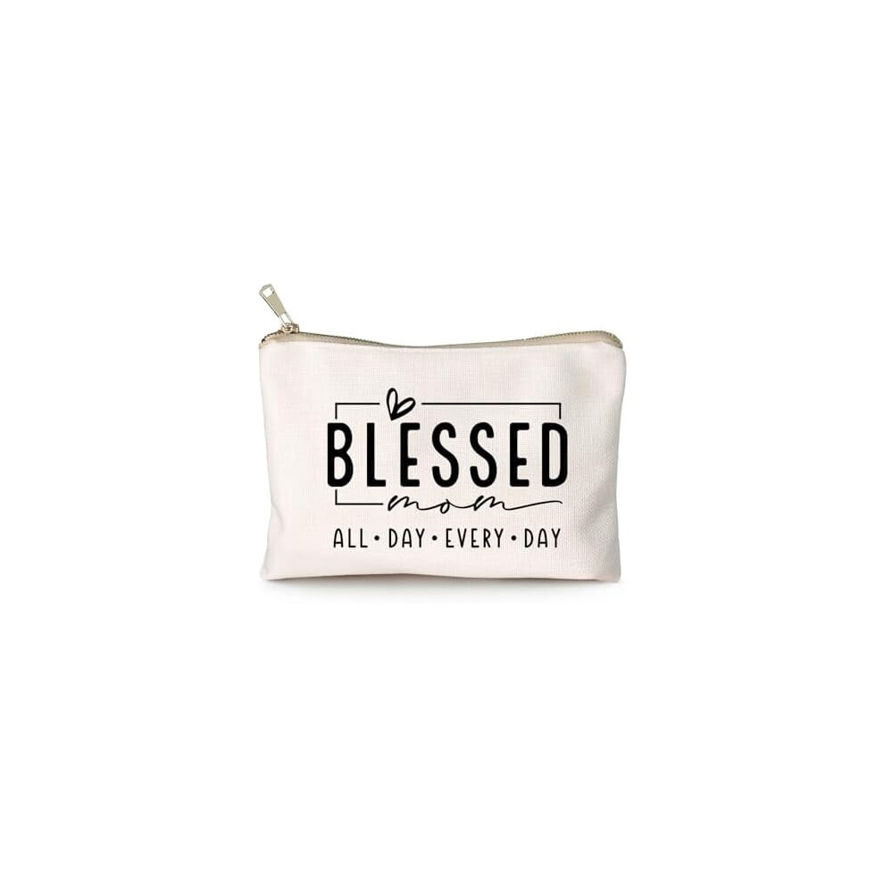 Blessed Mom Makeup Bag â Mom Vibes Cosmetic Pouch, Mother's Day Gift, Travel Toiletry Bag with Bible Verse, Compatible with All Mom Life Needs