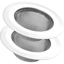 Conjunto de 2 Filtros de Pia de Cozinha em Aço Inoxidável com Malha Prateada e Borda Larga de 4,5" de Diâmetro, para Pias de Cozinha