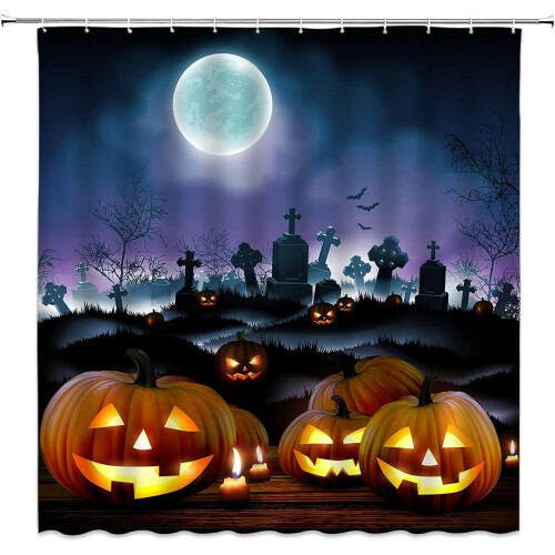Halloween Shower Curtain with Hooks, Polyester, 3D Printed