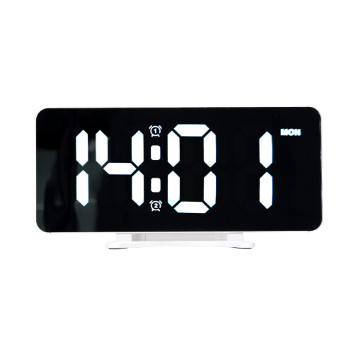 6.7" Mirror LED Alarm Clock, 12/24H, Adjustable Brightness, USB Output, White 2