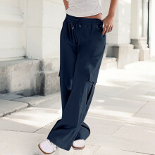 Calça Cargo Feminina com Cordão e Cintura Baixa - Calça de Trabalho Elástica, Modelagem Relaxada, Estilo Casual, Macia e Leve.