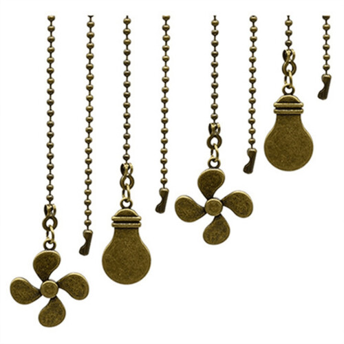 8Pcs Ceiling Fan Pull Chain Set,Bulb and Pattern Extension Pendant 12 Inch(Antique Bronze) 1