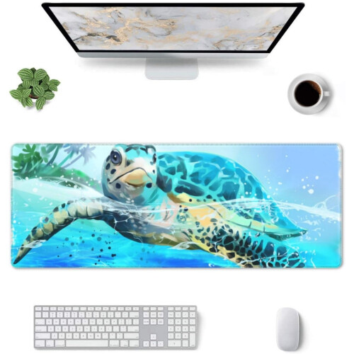 Blå Swim Turtle XL Gaming-musematte 80x30 cm 1