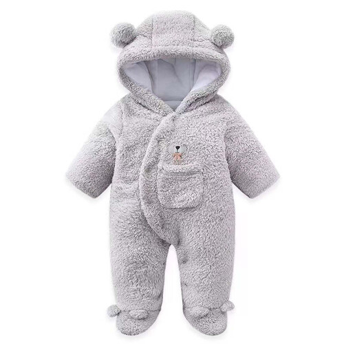 Φόρμα Lulshou Winter Bear από φλις με κουκούλα για μωρά 0-3 μηνών – Ζεστή βελούδινη στολή 1