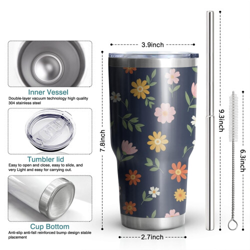 Ποτήρι Pioneer Flower 30oz με λουλουδάτο μοτίβο, διπλό τοίχωμα, μονωμένο με κενό αέρος, 2