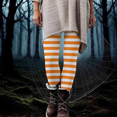 Γυναικείο παντελόνι γιόγκα με ρίγες για το Halloween – Ελαστικό κολάν με απαλή πλέξη 1