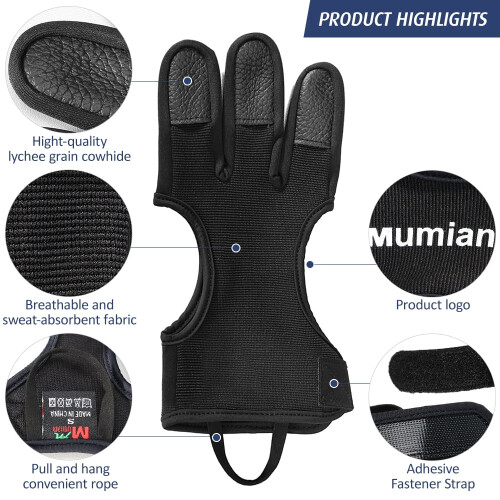 1PC Archery Gloves Leather Three Finger Protector Archery Protective Gear Accessories 2