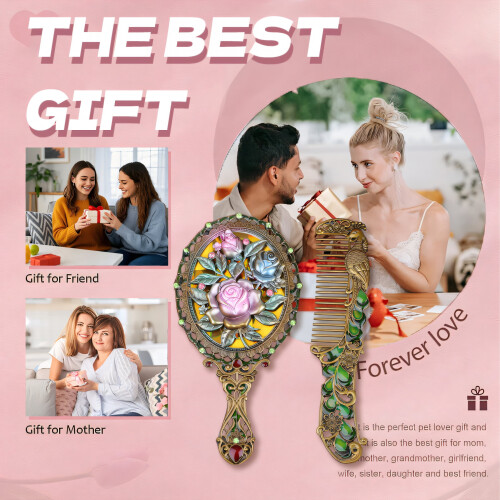 ACDANC Style1 Hand Mirror - 5.3"2.7"0.8" Oval Rose Sculpture Handle Mirror 1