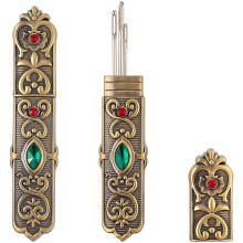 Estuche de almacenamiento de agujas con diamantes de imitación vintage, tubos para agujas, soporte para palillos de dientes, caja de bronce,