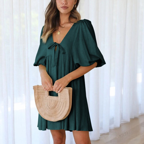 Γυναικείο Φόρεμα με V-Neck από Βαμβάκι/Λινό – Ελαφρύ, Αναπνέον Καλοκαιρινό, 2