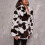 Γυναικείο παλτό shearling με μοτίβο αγελάδας, μακρύ, με πέτο και turndown 4