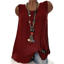 Dames zomer tanktops, plus size, ronde hals, mouwloos, losse pasvorm, geplooid, effen kleur, casual T-shirts – geschikt voor alle seizoenen