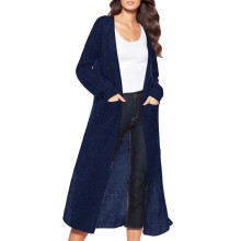 Langer Cardigan für Damen, einfarbig, mit großen Eingrifftaschen, dünner, leichter Cardigan in Blau, Größe XL