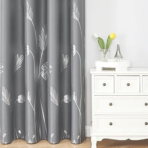Thermal Blackout Curtains Silver Grey Palm Leaf Pattern 2 1
