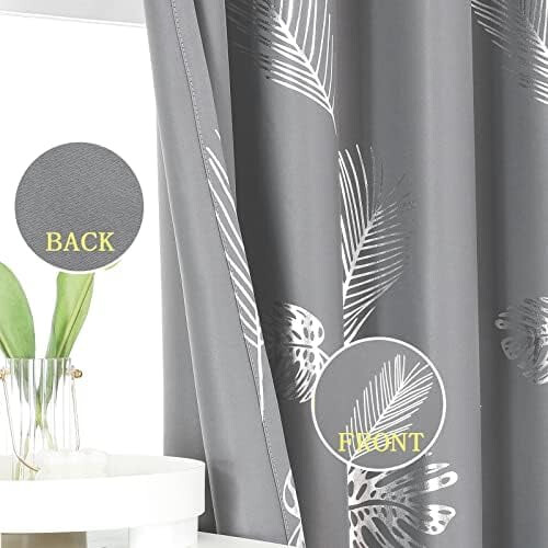 Thermal Blackout Curtains Silver Grey Palm Leaf Pattern 2 2
