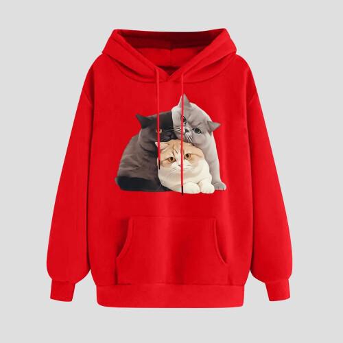 Red Womens Long Sleeve Drawstring Hoodies Loose Causal Pullover Valentine's Day Gift for Her 1