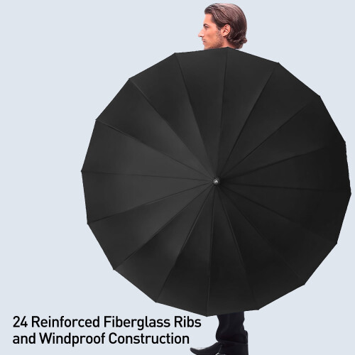 Guarda-chuva extra grande de 45 polegadas à prova de vento, abertura/fechamento automático, 24 varetas, secagem rápida, para 2 pessoas – Preto 2