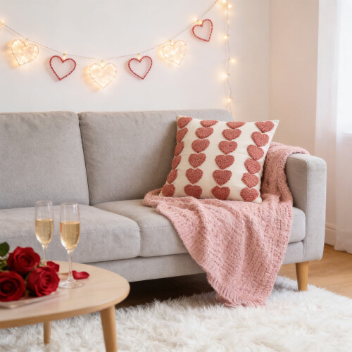 Cuscino scandinavo in velluto con ricamo a cuore 3D, 45x45 cm.