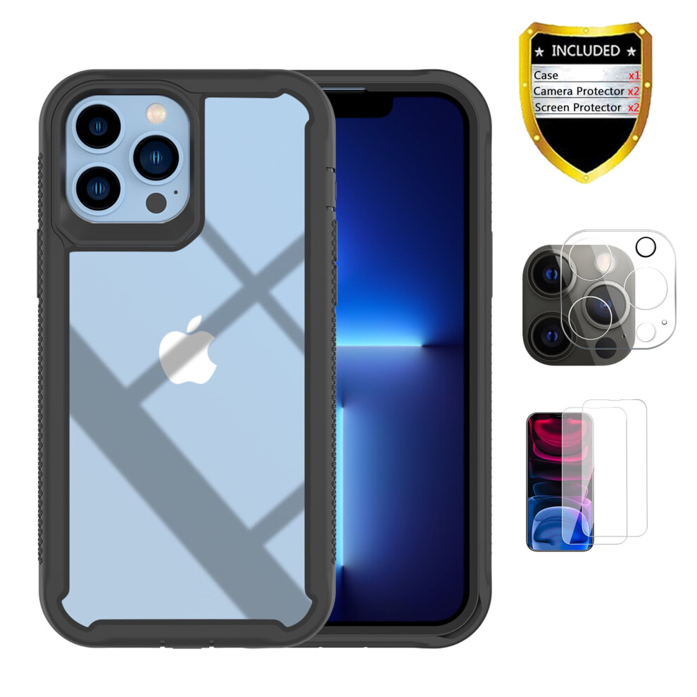 Xihaiying Iphone 13 Pro Case + Screen & Lens Protectors Â Non-Yellowing, Anti-Scratch, Slim Clear Pc Cover (Black) Black 9180479689874