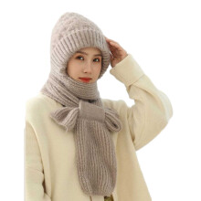 Winddichte gebreide muts en sjaal voor dames met oorbescherming – Warme, dikke sjaal voor koud weer (khaki, one size)