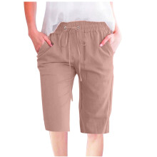 Shorts femininos casuais de cor sólida, cintura elástica, modelagem reta e solta, pernas largas, com bolso, tamanhos P a 3XG.