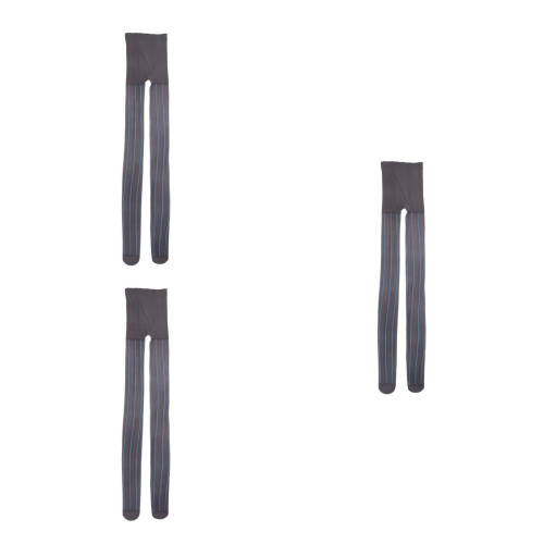 3Stk Damen Strumpfhosen Grau Gestreift Elastische Leggings Alltagsmode 2