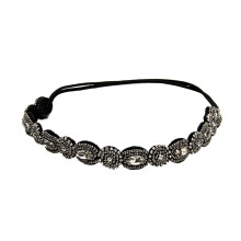 Schwarzes Perlenstirnband für Damen mit Vintage-Kristalldetails