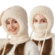 3-in-1-Mütze für Damen, winddichter und warmer Schal und Mütze für draußen, aus dickem und weichem Strickmaterial