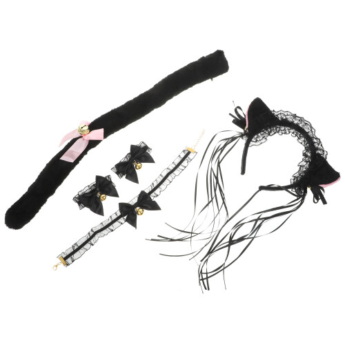 4Ensembles Accessoires Cosplay Oreilles De Chat Et Queue En Tissu Noir 1