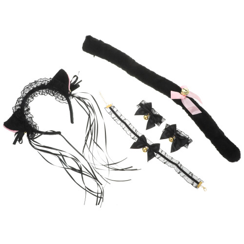 4Ensembles Accessoires Cosplay Oreilles De Chat Et Queue En Tissu Noir 2