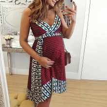 FAMTKT Women's Summer Sleeveless Maternity Dress with Print & Suspenders – Compatible with Pregnancy Styling
