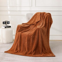 Burnt Orange Fleece Throw Blanket 50"x70", Super Soft Microfiber Flannel with Stripes, Lightweight Cozy Blanket for Couch, Sofa, Bed – Compatible