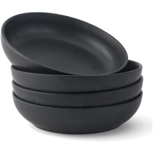 40oz Stoneware Serving Bowls Set of 4 – Pasta, Salad, Pho, Soup | Dishwasher & Microwave Safe | Matte Black