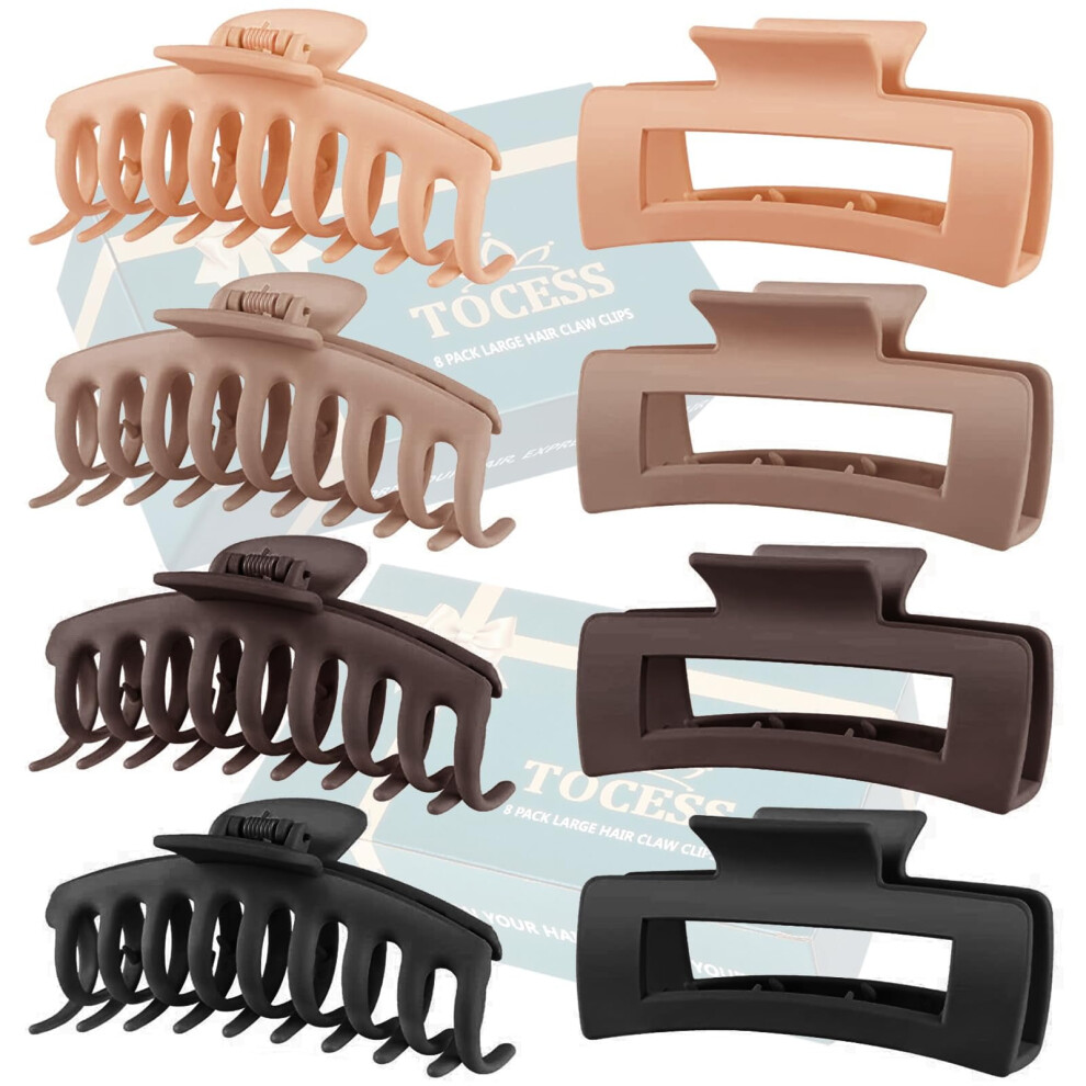 8 Pack Big Hair Claw Clips for Women Large Claw Clip for Thin Thick Curly Hair 90's Strong Hold 4.33 Inch Nonslip Matte Jumbo Hair Clips (8 Pcs)
