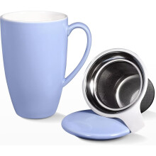 16oz Porcelain Tea Cup with Lid & Infuser, Compatible with Loose Leaf Tea & Coffee, Light Purple