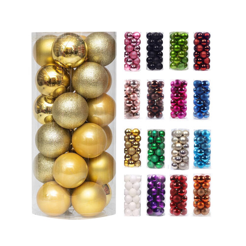 24pcs Gold Christmas Tree Balls, 30mm Shatterproof Plastic 1