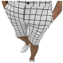 Bermuda Shorts for Men Plaid Five-point Pants Suit Shorts Have Pockets Button Pants,White