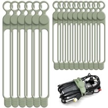 Silicone Cable Ties (16PCS, 4.2" & 7.1"), Reusable Cord Organizer for Home/Office/Kitchen/School/Travel – Green