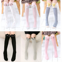 6 Pairs Girls Knee High Socks for 3-12Y, Cartoon Cat/Bear Design, Over-Calf, Long Boot Socks, 6 Colors, One Size