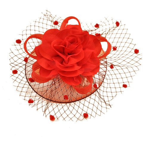 Fascinator Headband with Fishnet and Floral Decor, 16cm