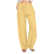 lulshou Linen Pants Women, Women's Casual Trousers Solid Drawstring Waist Long Pants with Pocket Wide Leg Pants Woman Work Pants