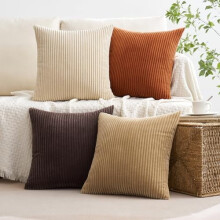 Housses de coussin bohèmes style ferme, 45 x 45 cm, lot de 4, housses de coussin rustiques et modernes en velours côtelé aux tons neutres pour