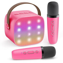 Mini Karaoke Machine for Kids, Portable Bluetooth Speaker with 2 Wireless Mics, Birthday Gift for Girls 3-12+ Years (Hot Pink)