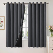 100% Blackout Grommet Curtains 60x63", Thermal Insulated, Dark Grey, 2 Panels, Compatible with Standard Rods