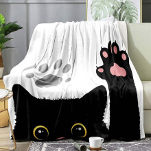 Plaid noir avec motif chat rose et patte de chat, polaire douce et moelleuse, 102 x 127 cm, pour enfants/canapé – S'accorde avec une décoration