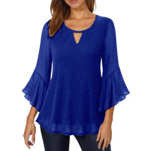 Haut à sequins à manches longues pour femme, style carnaval, blouse de fête tendance, col rond ample, haut élégant et scintillant pour le